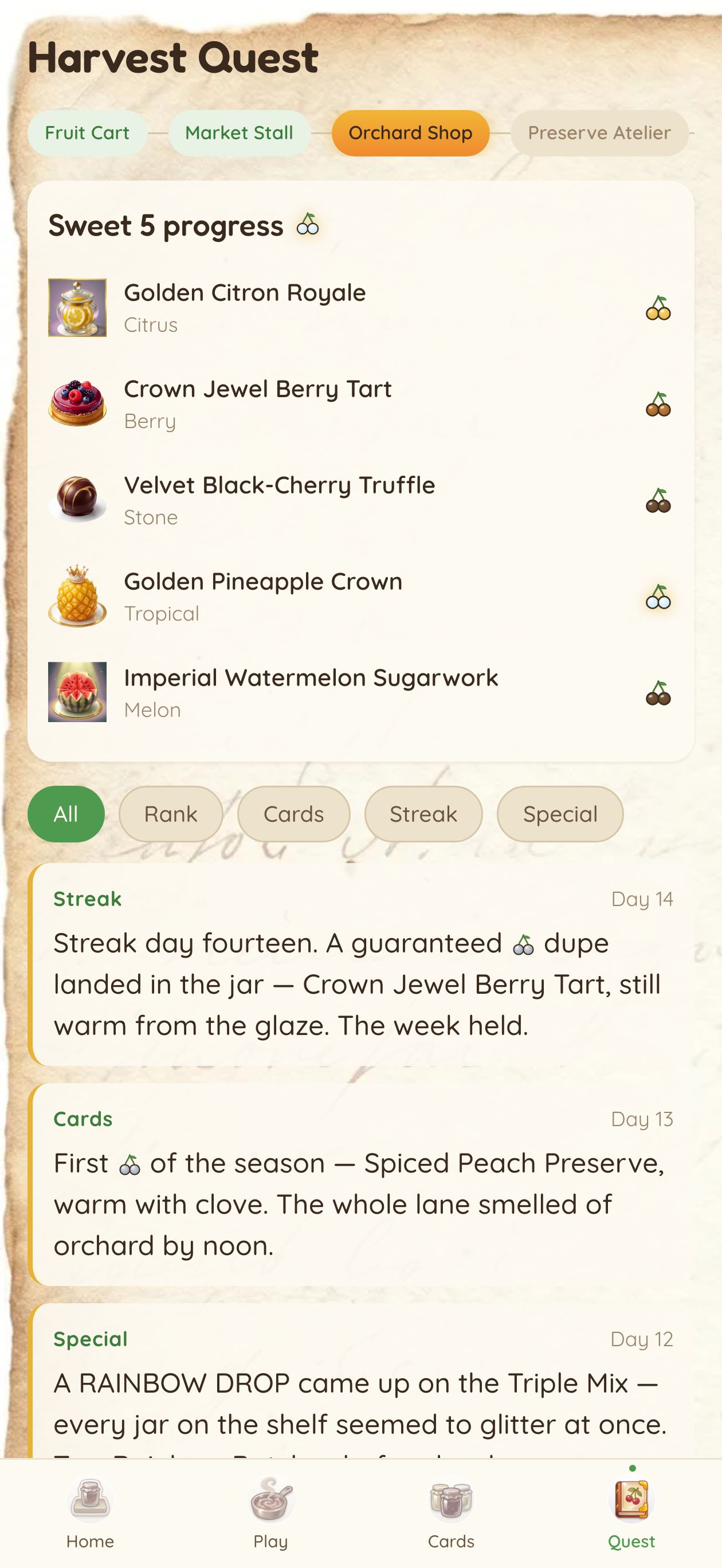 Harvest Quest journal